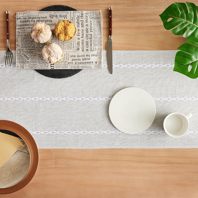 Braided Farmhouse Table Runner, Braided Light Grey 13x90 Inch, Cotton Linen - Image 4