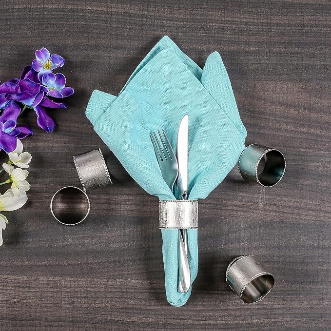 CLEENTABLE Decorative Napkin Ring - 12 Pack Decorative Metal Round Napkin Holders, Finish with Beaded Edge, Vintage Rustic Metal Napkin Rings for Dining, Weddings, Holidays (Silver)