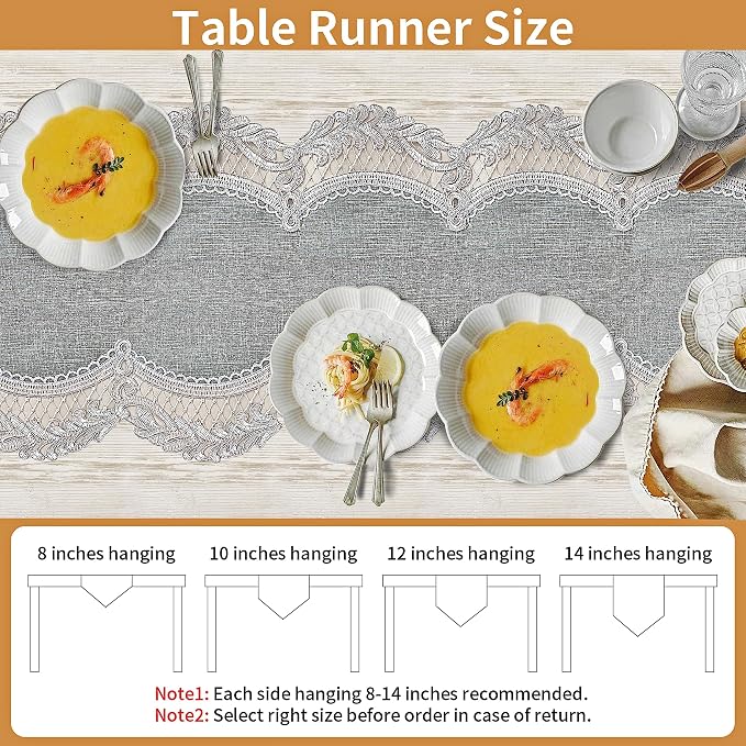 Elegant Vintage Lace Table Runner 98 inches Long Grey Silver - Image 6