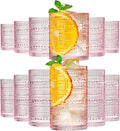 Khen Hobnail Beaded Highball Drinking Tumbler Glasses | Set of 12 | Pink Blush by Khen
