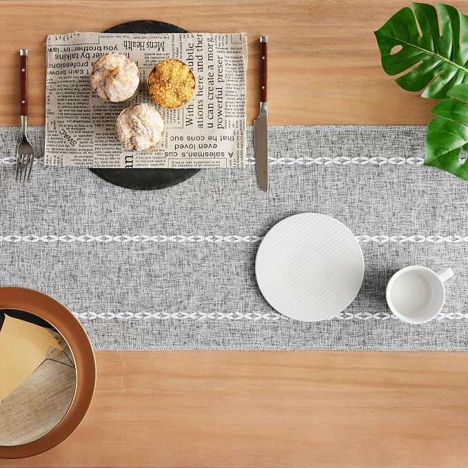 Braided Farmhouse Table Runner, Braided Charcoal 13x108 Inch, Cotton Linen - Image 4