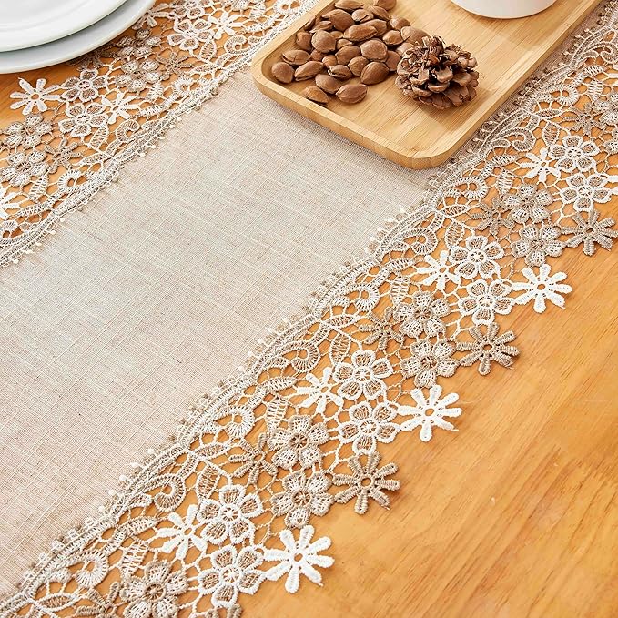 Natural Beige Floral Lace Table Runner Dresser Scarf | Dresser Scarf, Wedding & - Image 6