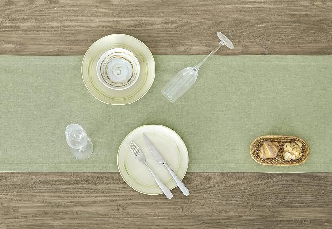 Basic Linen Style Table Runner, 14x72 Inch Sage Green | Mitered Corner Design - Image 3