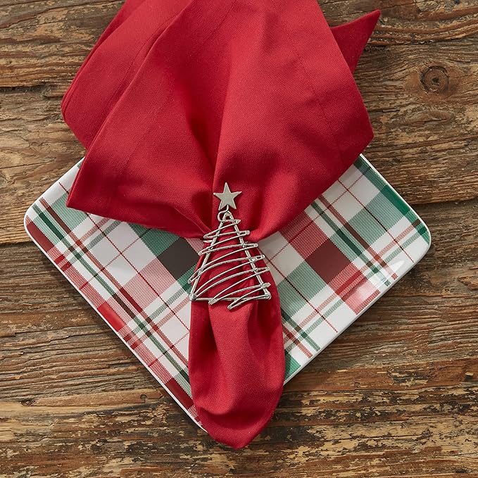 Park Designs Christmas Silver Tree Napkin Ring Set of 4 | 3" x 2" Metal Napkin Holders | Holiday Tree Cutout Design | Elegant Silver Christmas Table Decor | Reusable Dining Accessory for Festive Table