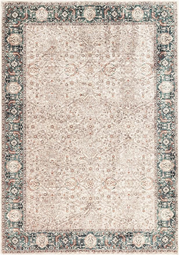 Keen Home Design 9x12 Rug - Machine Washable Area Rug with Non-Slip Backing, Ideal for Living Room, Dining Room, Bedroom - Vintage, Easy Clean, Durable, Low Pile - (9' x 12')