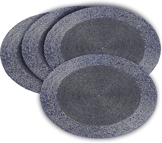 Lightnpro Farmhouse Beaded Placemats Set of 4 - Round Table Chargers - Decorative Handmade Beaded Placemats by Skilled Artisans - Elegant Table Décor for Dining & Special Occasions - 13 Inch Navy
