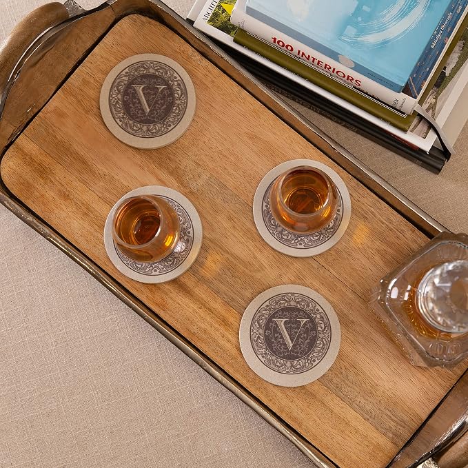Thirstystone Monogram Round Natural Sandstone Coaster 4 Pack | 4" Diameter - Image 2