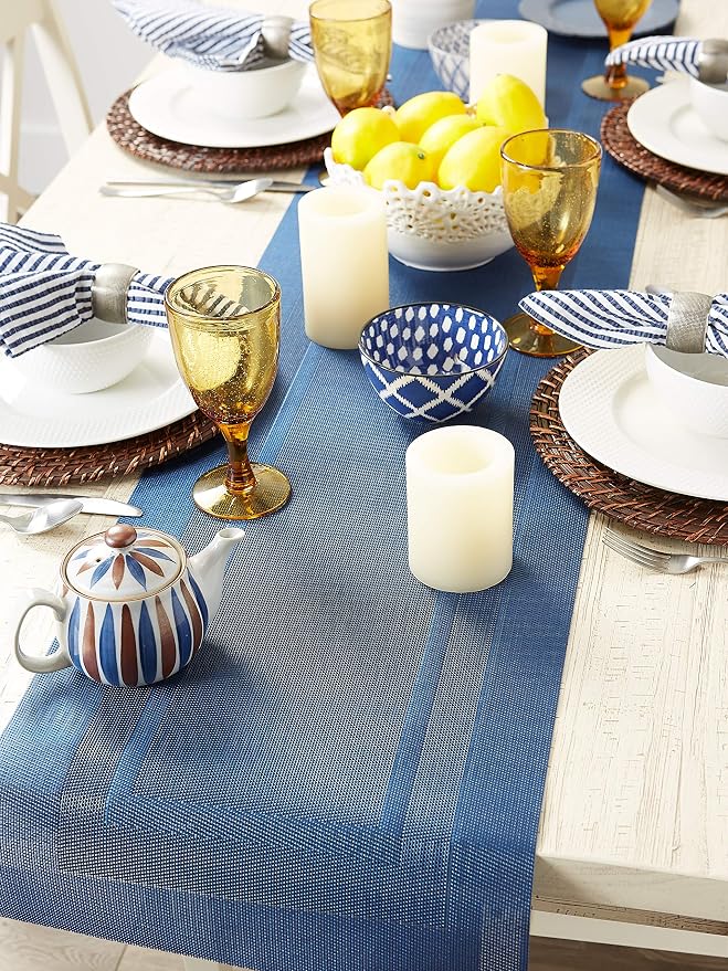 DII PVC Tabletop Collection Woven Indoor/Outdoor, Table Runner, Nautical Blue - Image 5