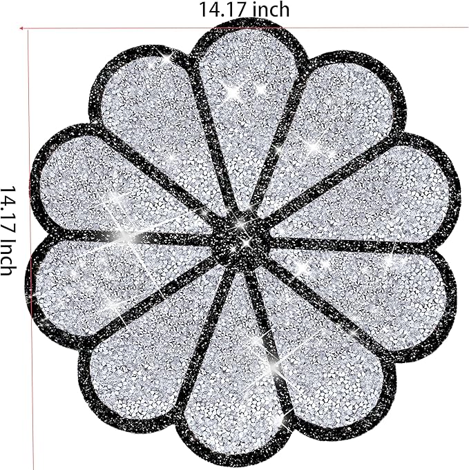 Washable Waterproof Diamond Circle Placemats for Round Tablescape Decor for Dinner and Kitchen Bling Placemats for Weddings & Special Events -4 PCS (Silver and Black)