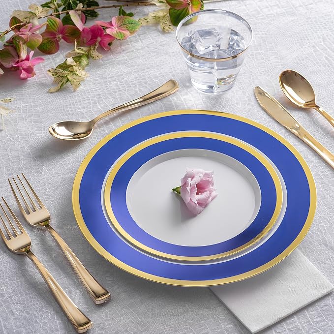125-Piece White, and Gold Fancy Plastic Plates Disposable - Image 3