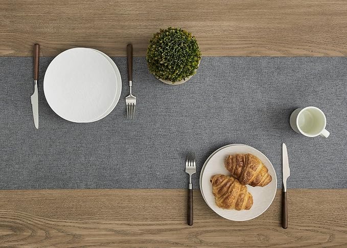 Basic Linen Style Table Runner, 14x36 Inch Charcoal | Mitered Corner Design - Image 3