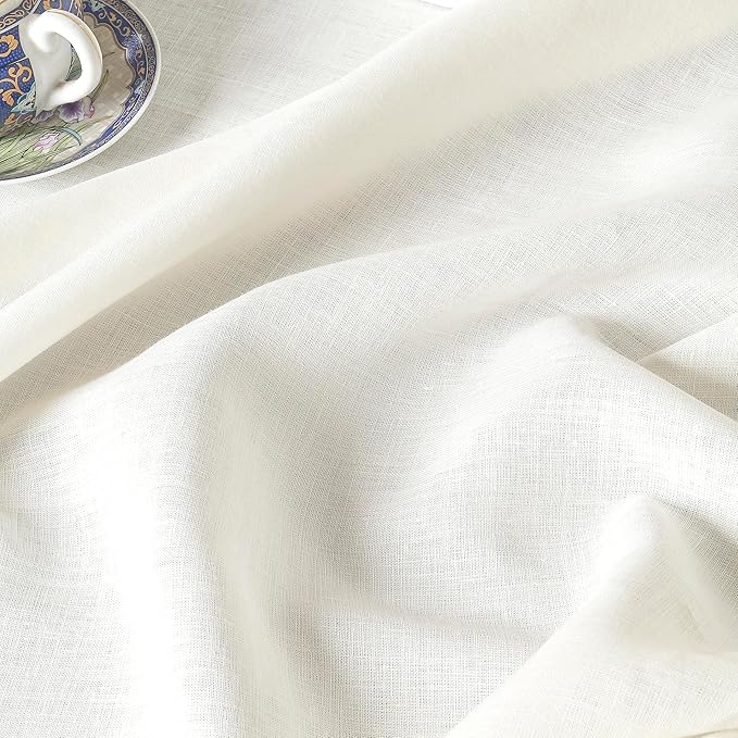 D'Moksha Homes Ivory Linen Tablecloth for Rectangle Tables 60 x 90 Inch - 100% Pure Linen Ivory Table Cloth - Classic Hemstitch, Machine Washable Tablecloth for Valentines, Spring, Easter