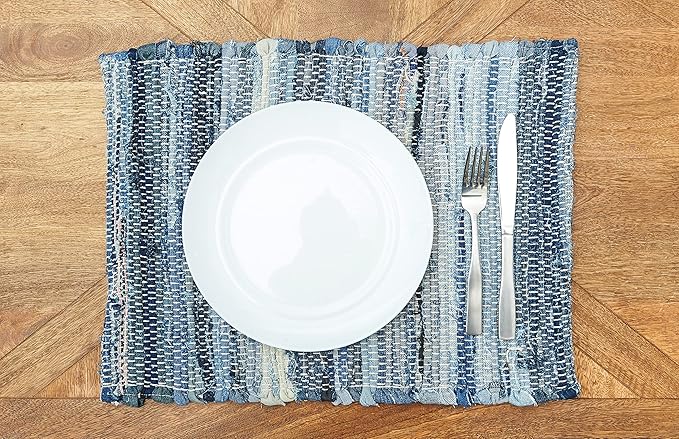 C&F Home Denim Rag Blue Rectangle Thick Placemats Set of 4 Farmhouse Country Boho Vintage Table Mats for Kitchen Dining Home Decor Fourth of July Americana Patriotic Independence Day Memorial Day