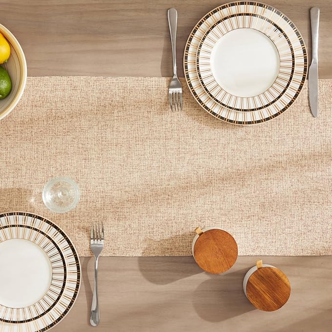 Burlap Style Farmhouse Table Runner, 14x48 Inches Oatmeal Beige | Thick Durable - Image 4