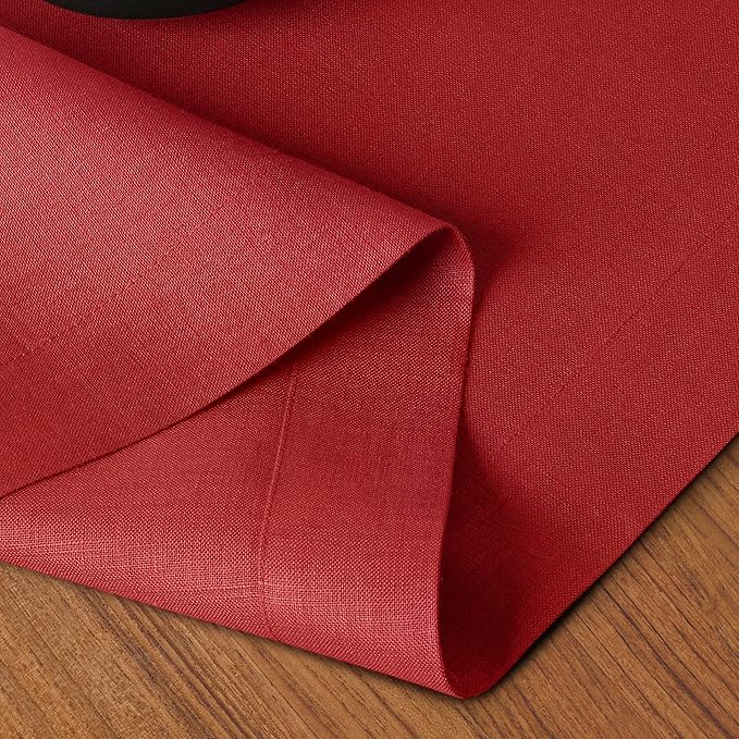 D'Moksha Homes Linen Bright Red Table Runner 120 Inches Long - 100% Pure Linen Dining Table Runner 14 x 120 Inch for Valentines, Spring, Easter - Machine Washable