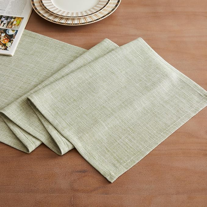 Rustic Cotton Linen Table Runner, 13x60 Inches Green | Farmhouse Style Linen - Image 2