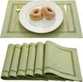 Farmhouse Burlap Hollow Placemats Set of 6, 12 x18 Inch Sage Green | Double by Aoztio