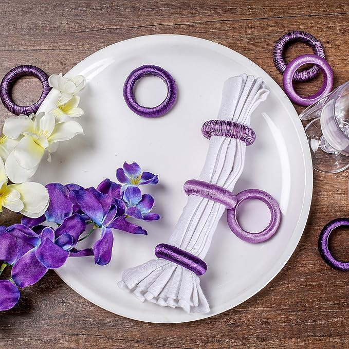 Thread Napkin Ring Set of 24 - Beautiful Elegant Fancy Decorative Napkin Holder for Dining Table Décor, Farmhouse, Wedding, Dinner, Party, Family Gathering, Easter, Everyday Use - Purple Combo