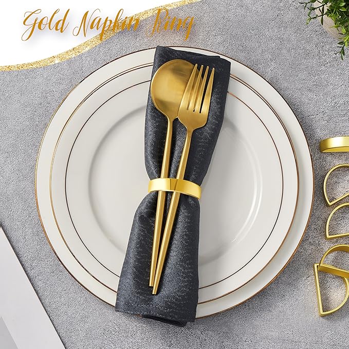 Gold Napkin Rings Set of 6, Semicircle Metal Bright Gold Napkin Holder Buckles, Fall Thanksgiving Christmas Napkin Rings for Dinner Table Decor, Wedding, Banquet, Valentines Day