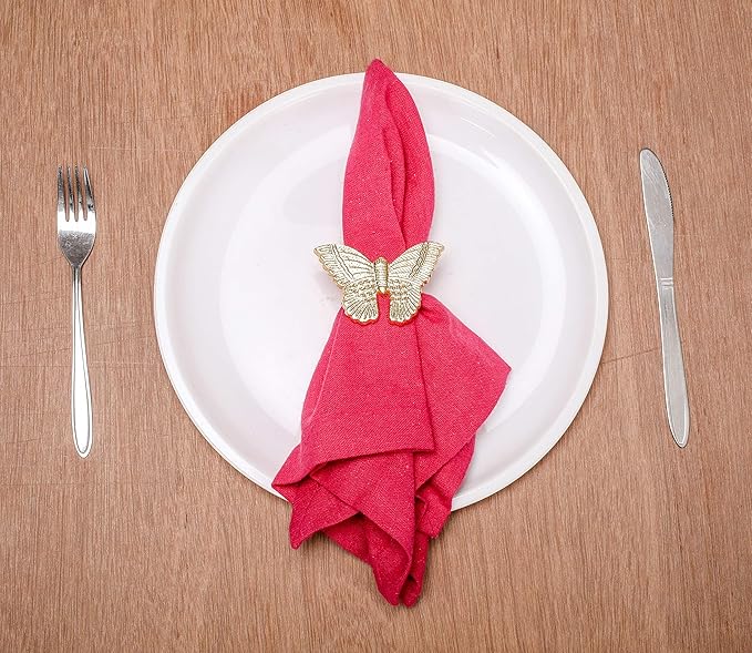 CLEENTABLE 12 Pcs Napkin Rings Set - Decorative Metal Butterfly Bling Napkin Rings Guest Napkin Buckle for Wedding, Party, Gathering, Dinner, Table, Banquet, Decoration, Gifting (Gold)