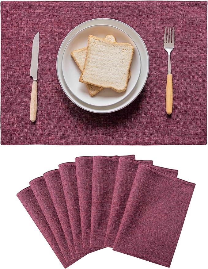 Home Brilliant Red Placemats Set of 8 Cloth Placemat for Holiday Valentine's Day Heat Resistant Dining Table Mats Kitchen Washable Place Mats, Wine Red