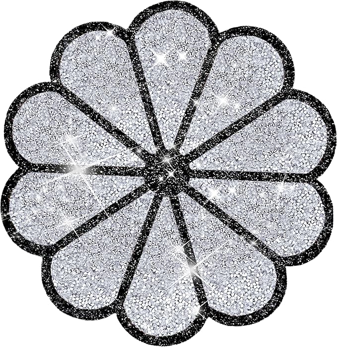 Washable Waterproof Diamond Circle Placemats for Round Tablescape Decor for Dinner and Kitchen Bling Placemats for Weddings & Special Events (Silver and Black)