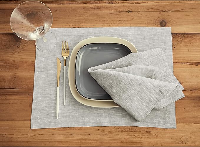 Solino Home Linen Cloth Napkins Set of 4-100% Pure Linen Oyster Grey Dinner Napkins 20 x 20 Inch for Spring, Easter - Athena, Handcrafted and Machine Washable
