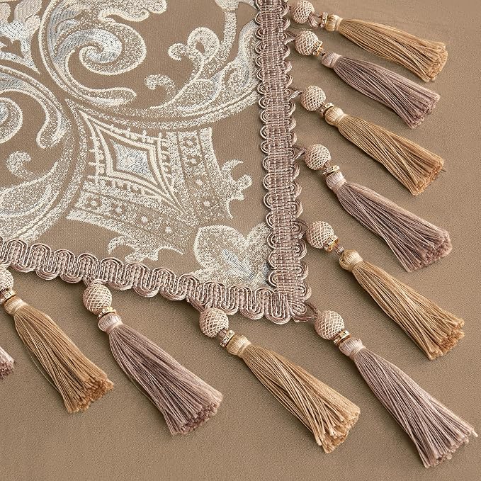 Loom and Mill Damask Floral Table Runner 90 Inches Long, Light Coffee | Luxury - Image 4