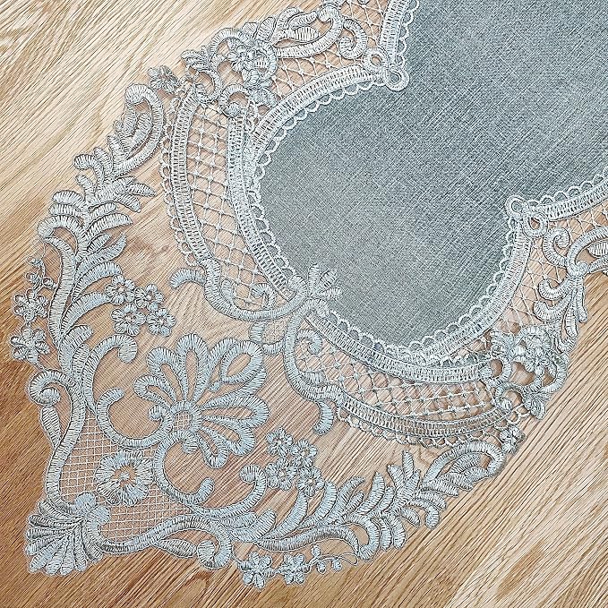 Elegant Vintage Lace Table Runner 60 inches Long Grey Silver - Image 4