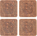 Milan Map Coaster by O3 Design Studio, Set Of 4, Sapele Wooden Coaster With City Map, Handmade